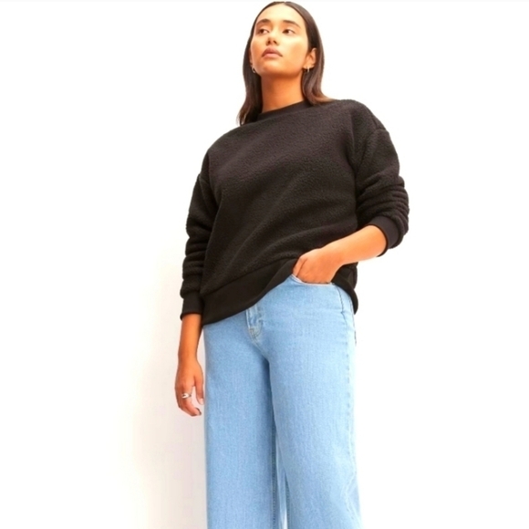 Everlane the renew fleece oversized crew sweatshirt black XS NWT - Picture 2 of 10